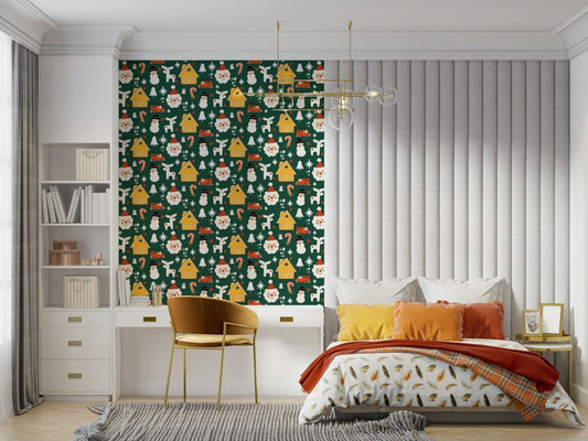 Festive Friends Forever Wallpaper featuring a joyful Santa.