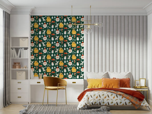 Festive Friends Forever Wallpaper featuring a joyful Santa.