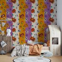Festive Halloween Pattern Wallpaper with vertical color blocks GD4021

