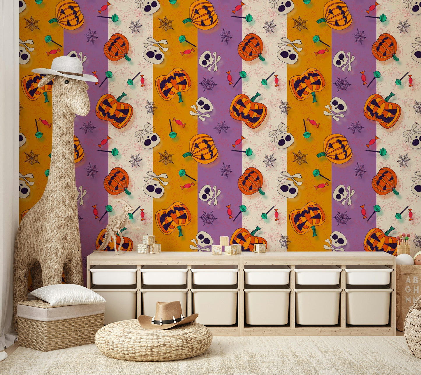 Festive Halloween Pattern moon mural wallpaper

