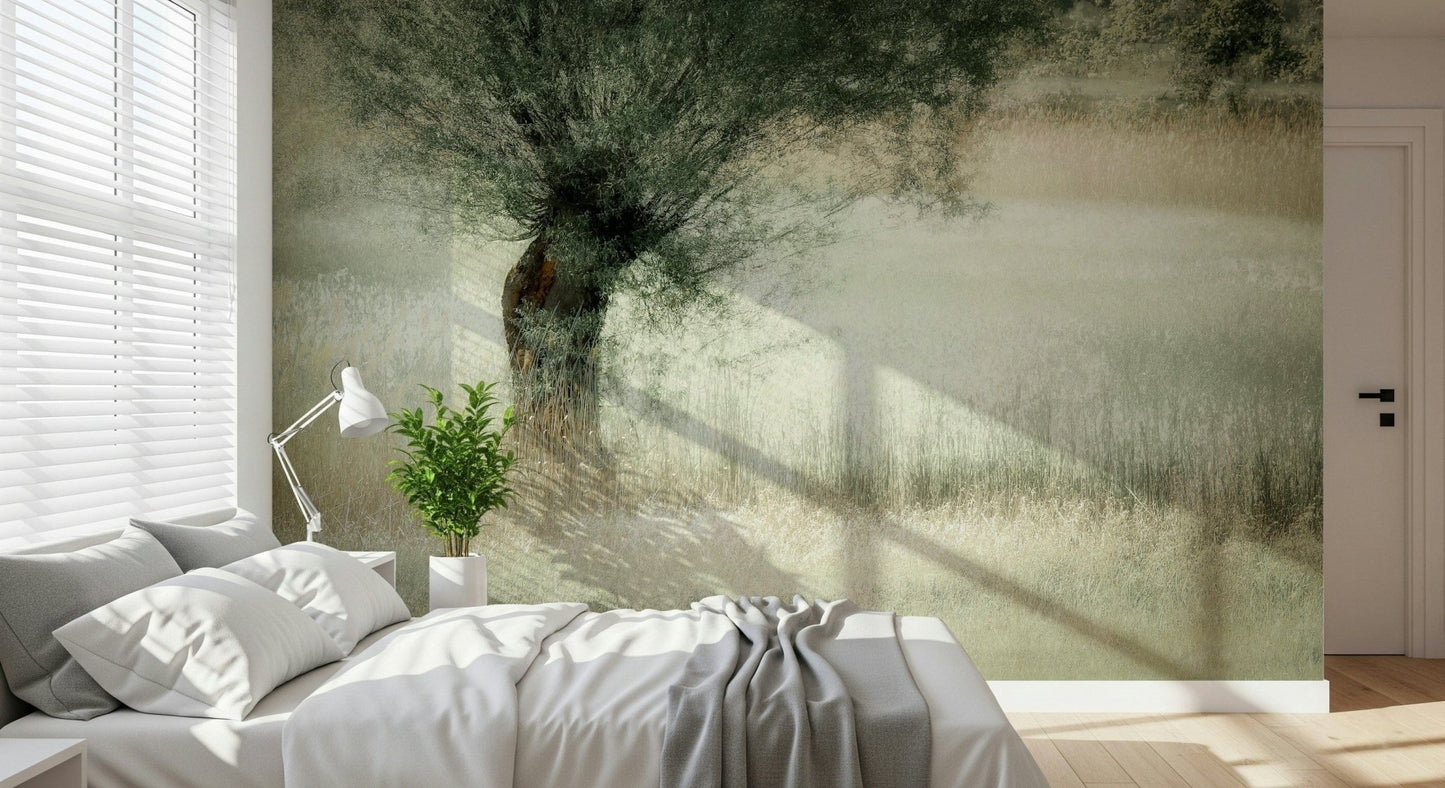 A peaceful open country mural on decorative wallpaper., GD5571