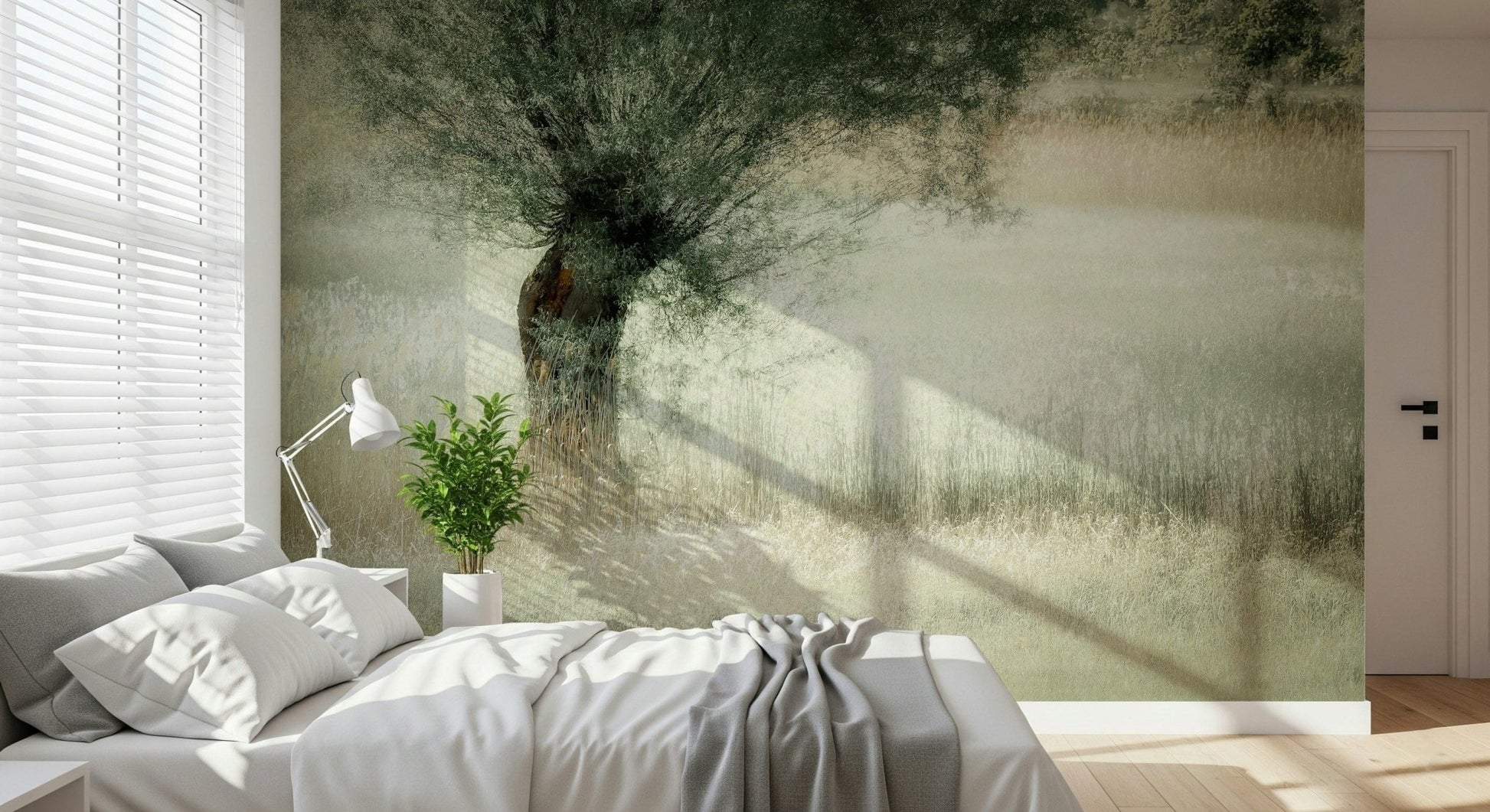A peaceful open country mural on decorative wallpaper., GD5571
