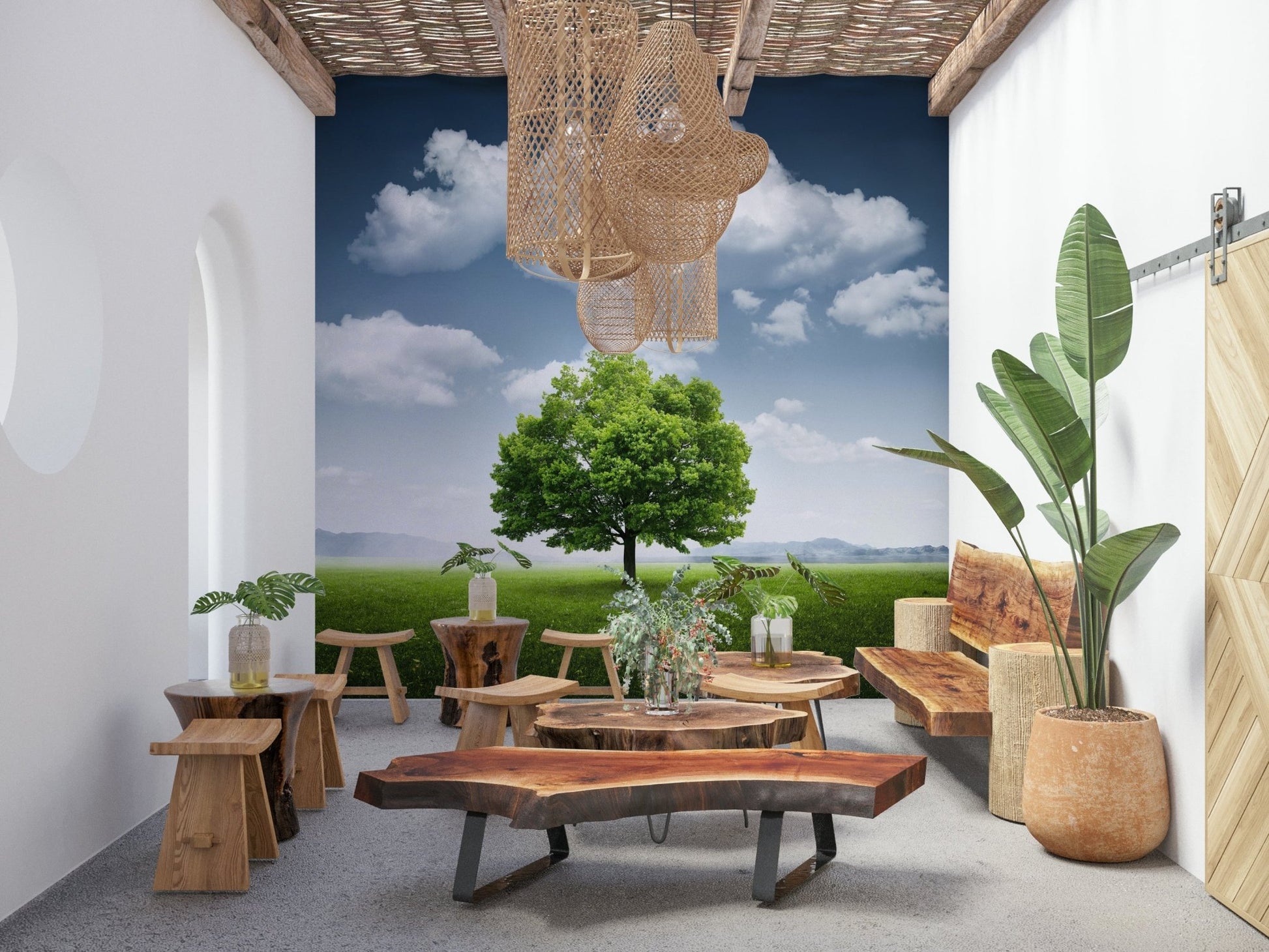 A graceful subtle pattern wall mural in cool, natural tones., GD5760