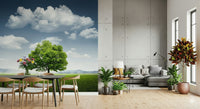 A beautiful wide-angle wallpaper mural of lush, rolling green fields., GD5760