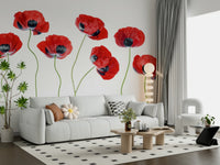 A graceful subtle bloom wall mural in striking red hues.
