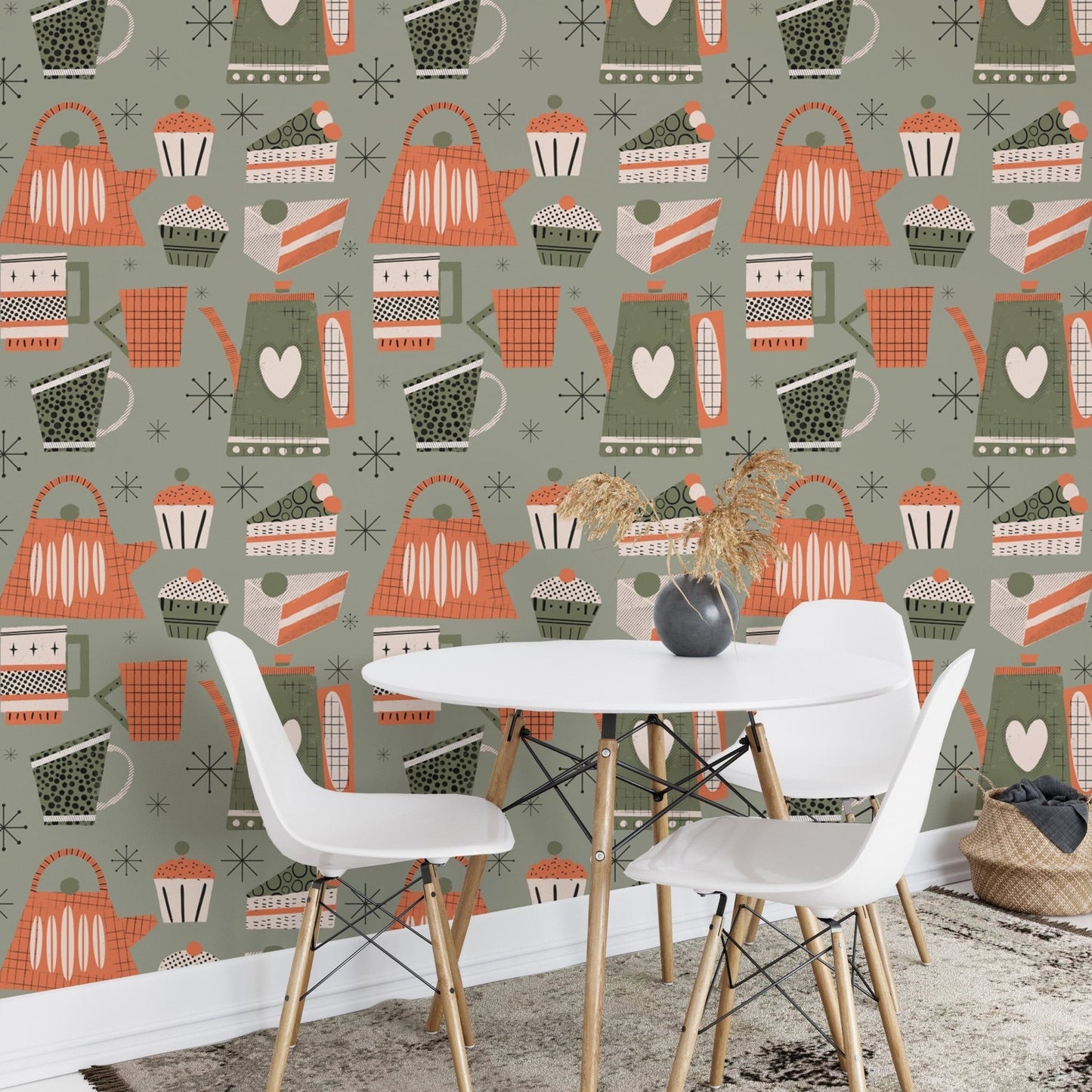 Retro green coffee wallpaper for cafes
