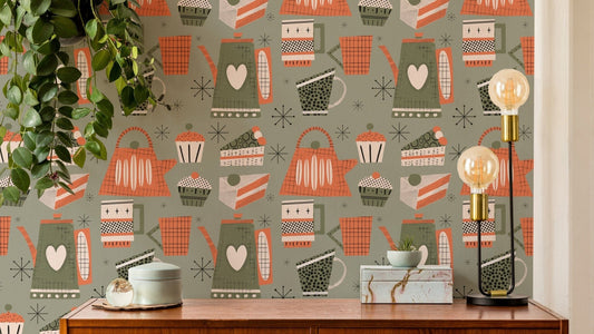 Vintage murals featuring coffee and sweets
