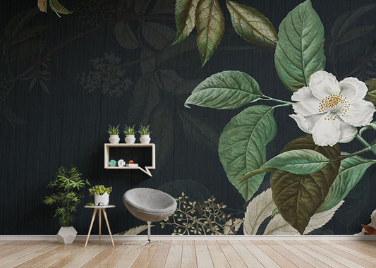 Dark Green Floral Wallpaper Mural