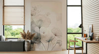 Fine Ink Wash Flowers Wall Mural providing a serene living space backdrop.