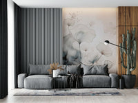 Sofa area with the beautiful Fine Ink Wash Flowers Wall Mural behind.