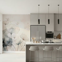 Detailed look at the unique ink texture of the Fine Ink Wash Flowers Wall Mural.