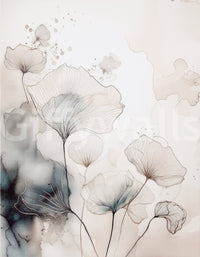 Fine Ink Wash Flowers Wall Mural enhancing a bright, contemporary room.