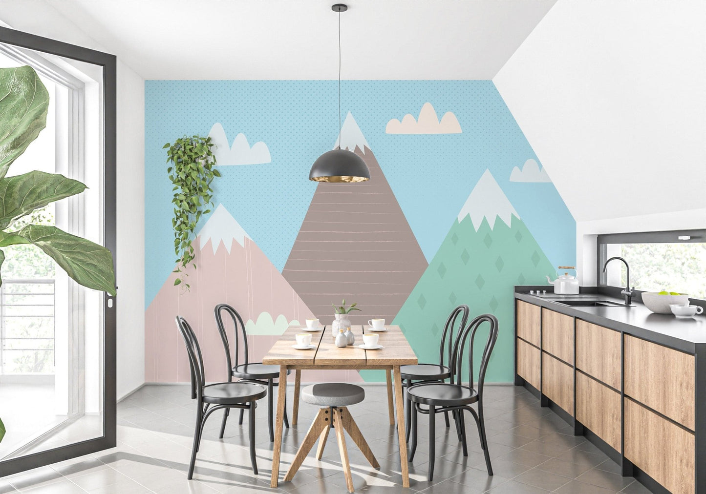 Finely illustrated Mountains Wallpaper Mural - Giffywalls