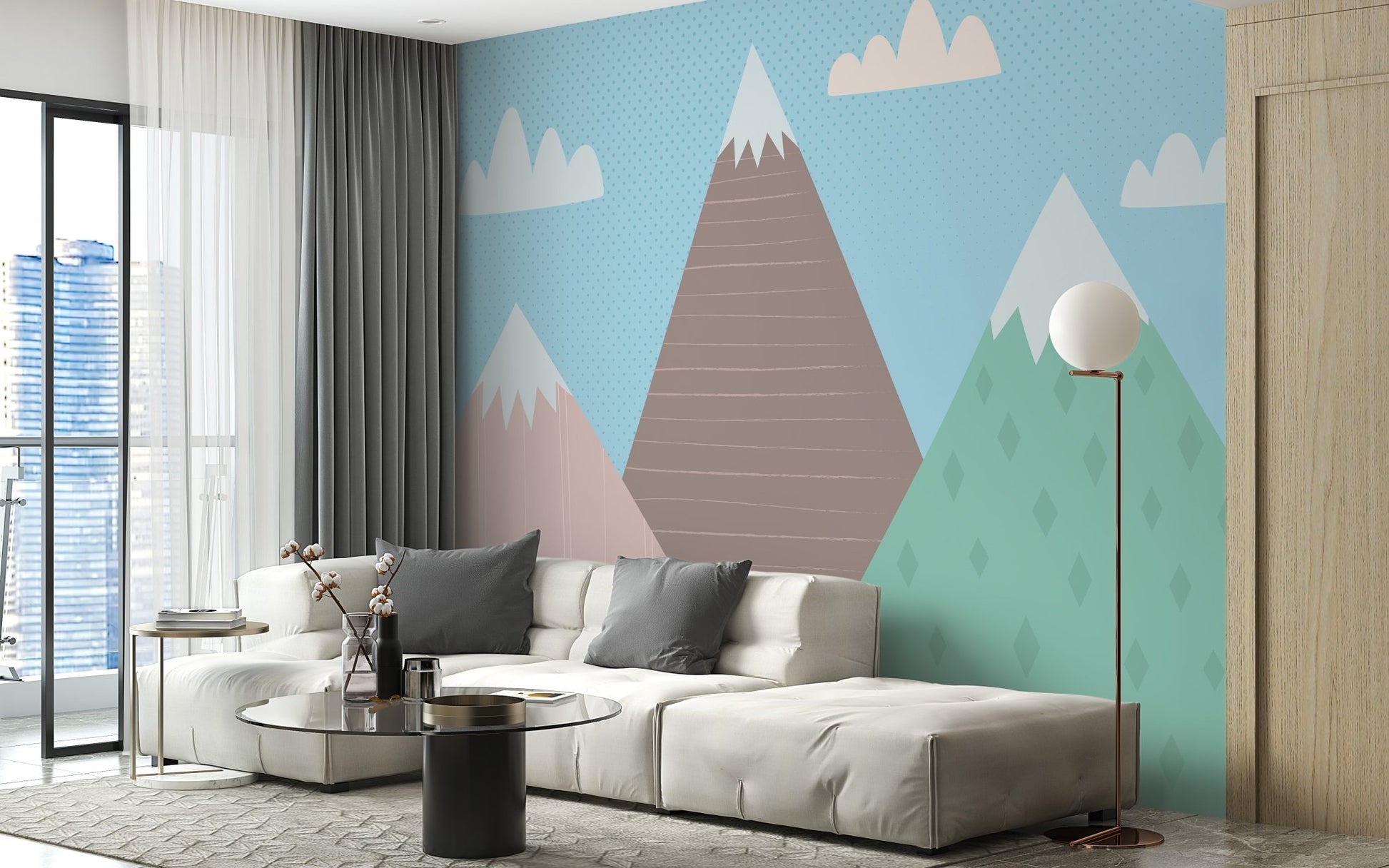Finely illustrated Mountains Wallpaper Mural - Giffywalls