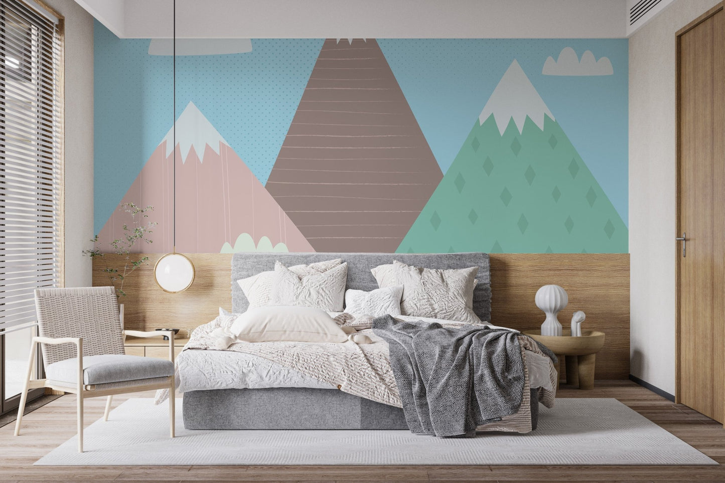 Illustrated mountain mural for interiors
