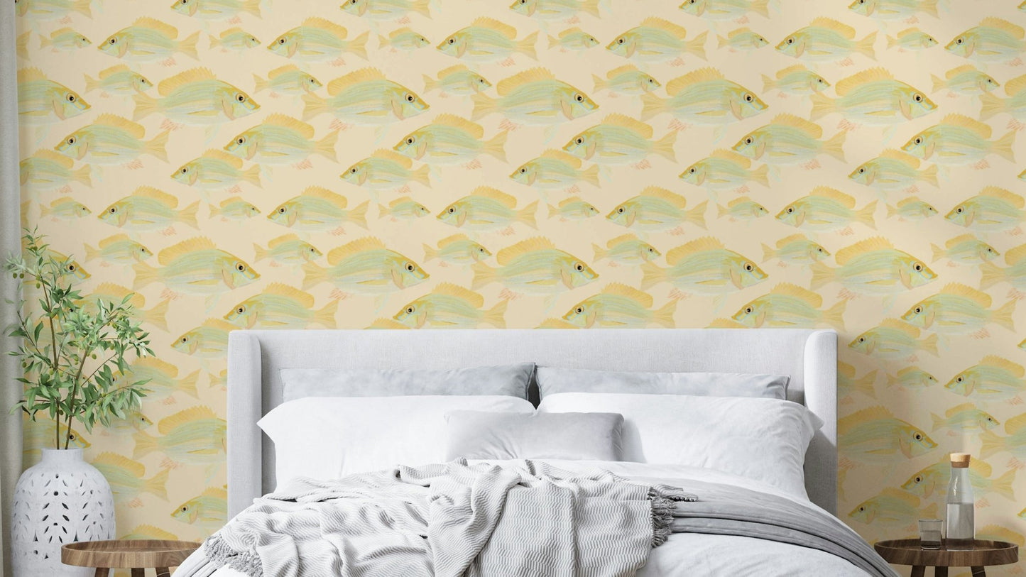 Coastal style wallpaper with fish design

