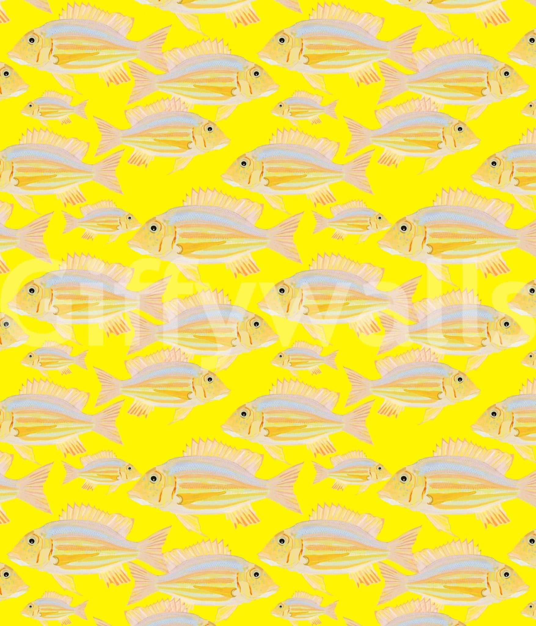 Soft pastel fish wallpaper in a calming, oceanic design

