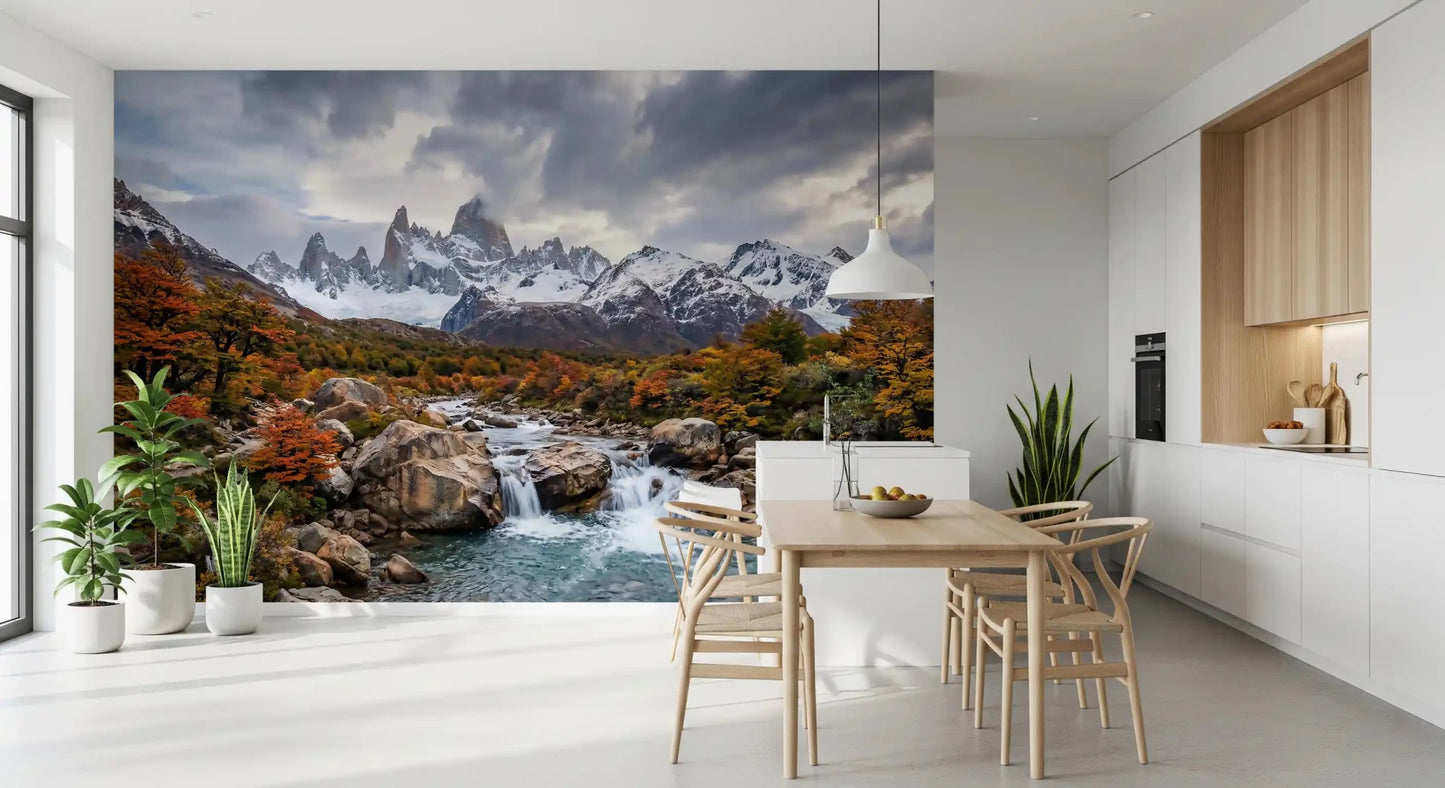 Vibrant orange autumn foliage on Fitz Roy Autumn River wall mural.GD9464