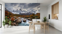 Vibrant orange autumn foliage on Fitz Roy Autumn River wall mural.GD9464