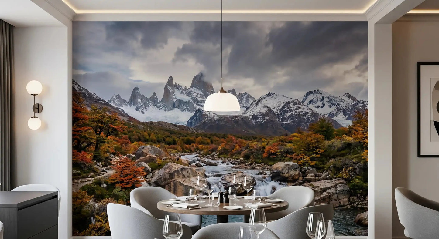 Rushing glacial water in Fitz Roy Autumn River landscape wall mural.GD9464