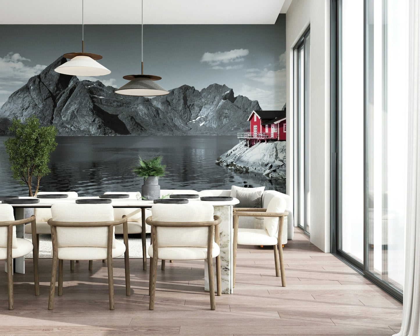 Dramatic sky clouds over Fjord Home peel and stick wallpaper scenery., GD6714