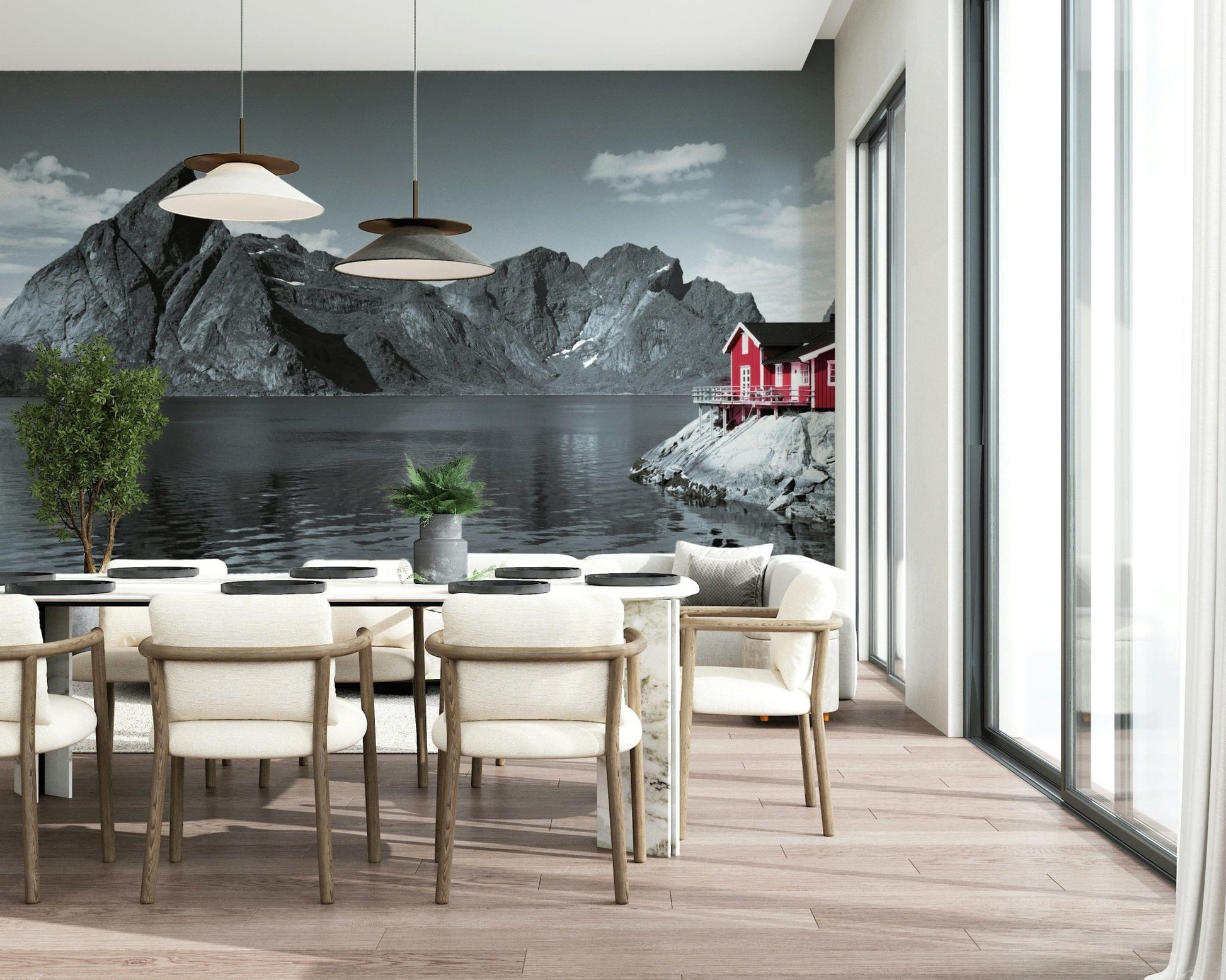 Dramatic sky clouds over Fjord Home peel and stick wallpaper scenery., GD6714