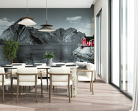 Dramatic sky clouds over Fjord Home peel and stick wallpaper scenery., GD6714
