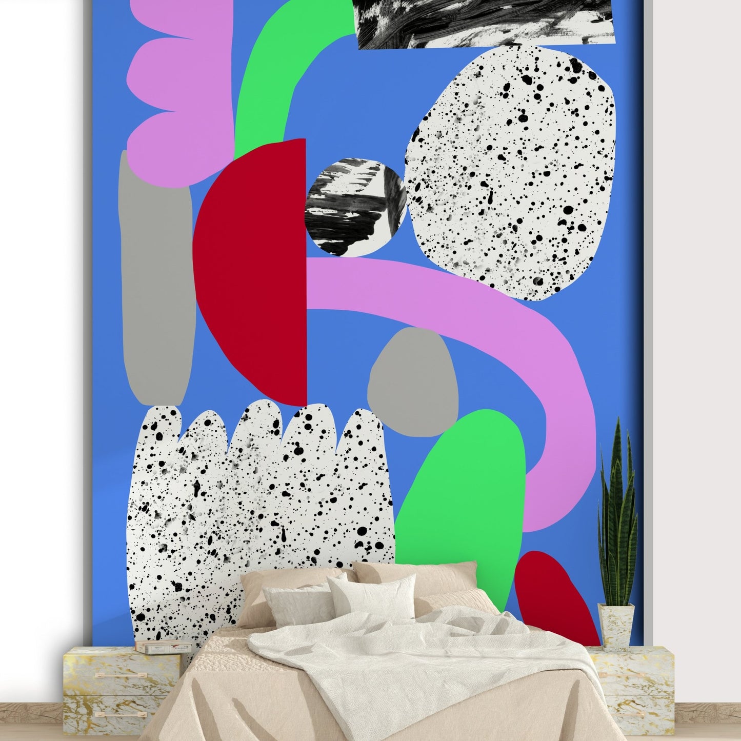Kids’ room with playful flakes wallpaper

