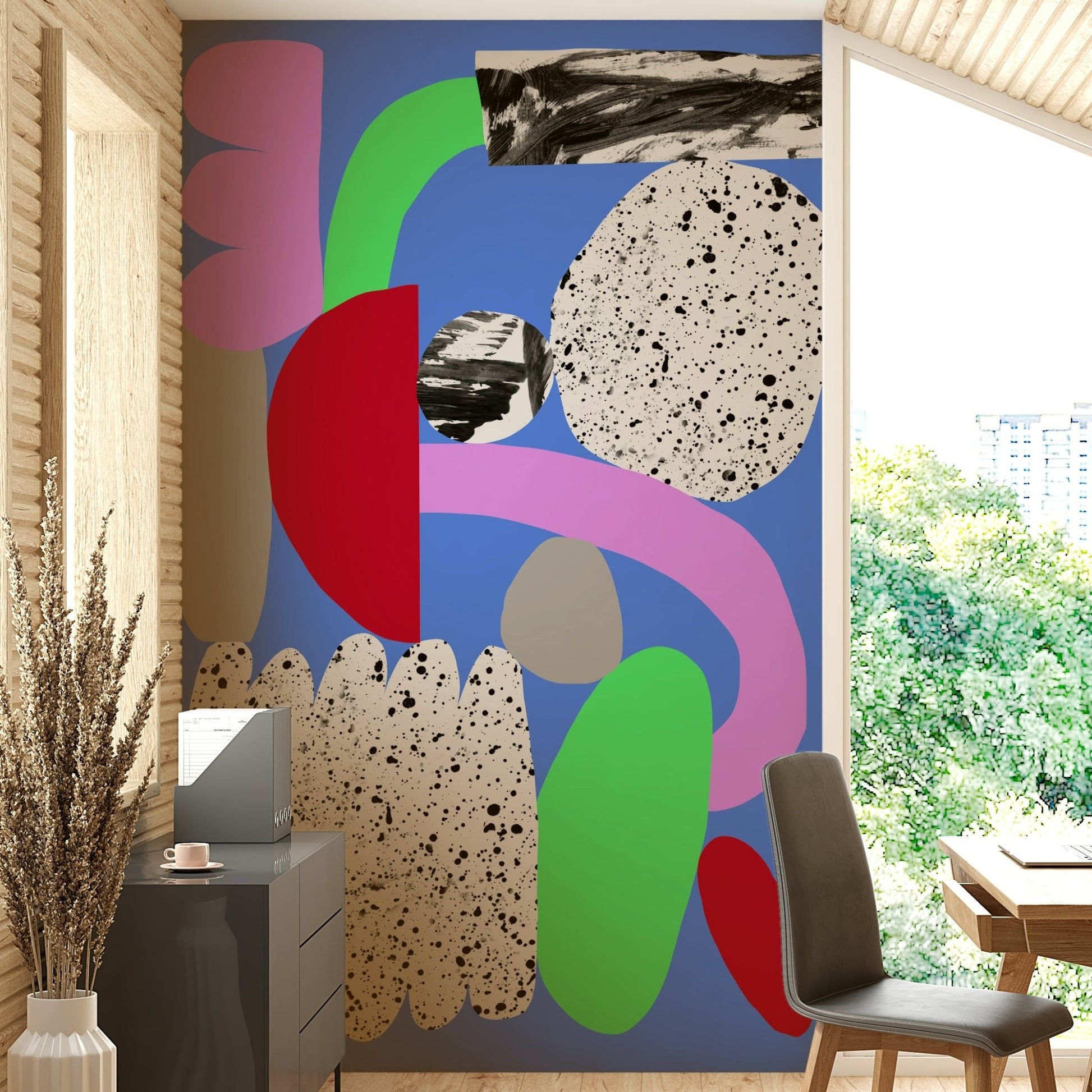 Floating fragments on neutral background mural


