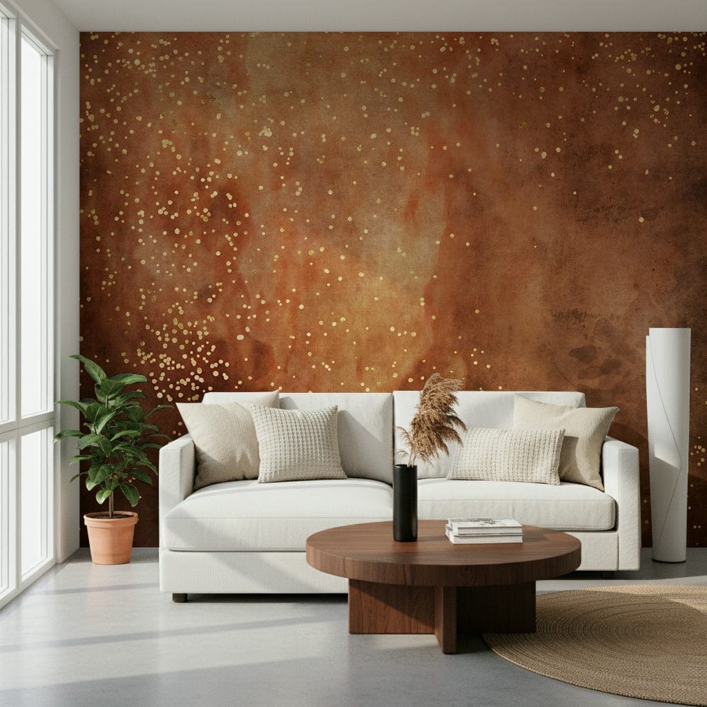 A graceful subtle pattern wall mural in rich, dark and golden tones.