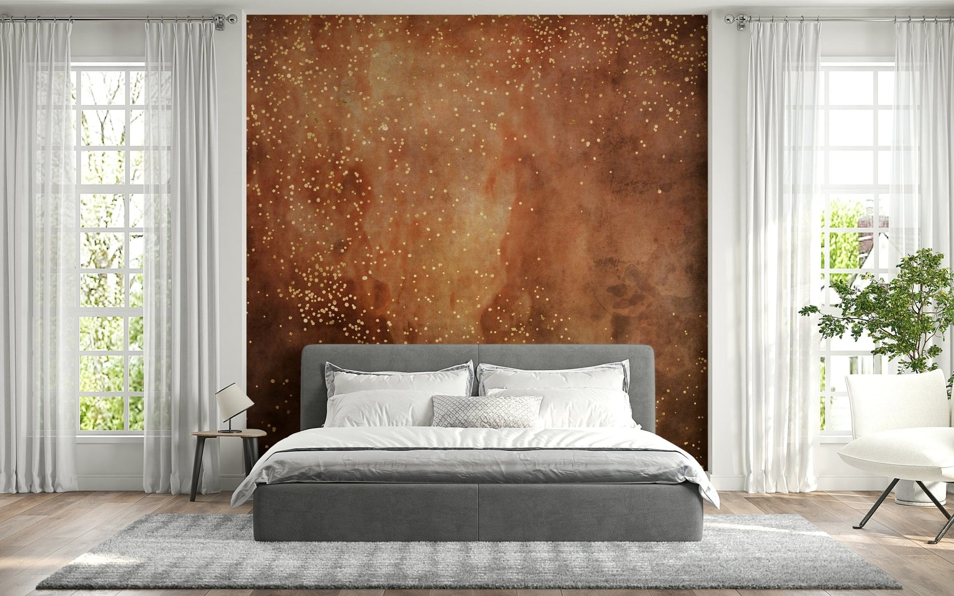 A calming abstract design wallpaper mural that defines a space.