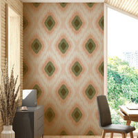 Features a distinctive flame stitch or Bargello pattern, characterized by jagged, zigzag lines.
