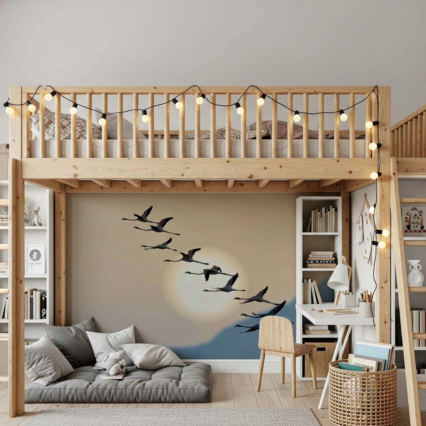 A graceful subtle pattern wall mural in warm, natural tones.