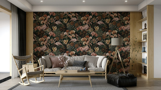 Flamingo floral tropical mural wallpaper

