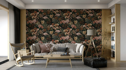 Flamingo floral tropical mural wallpaper

