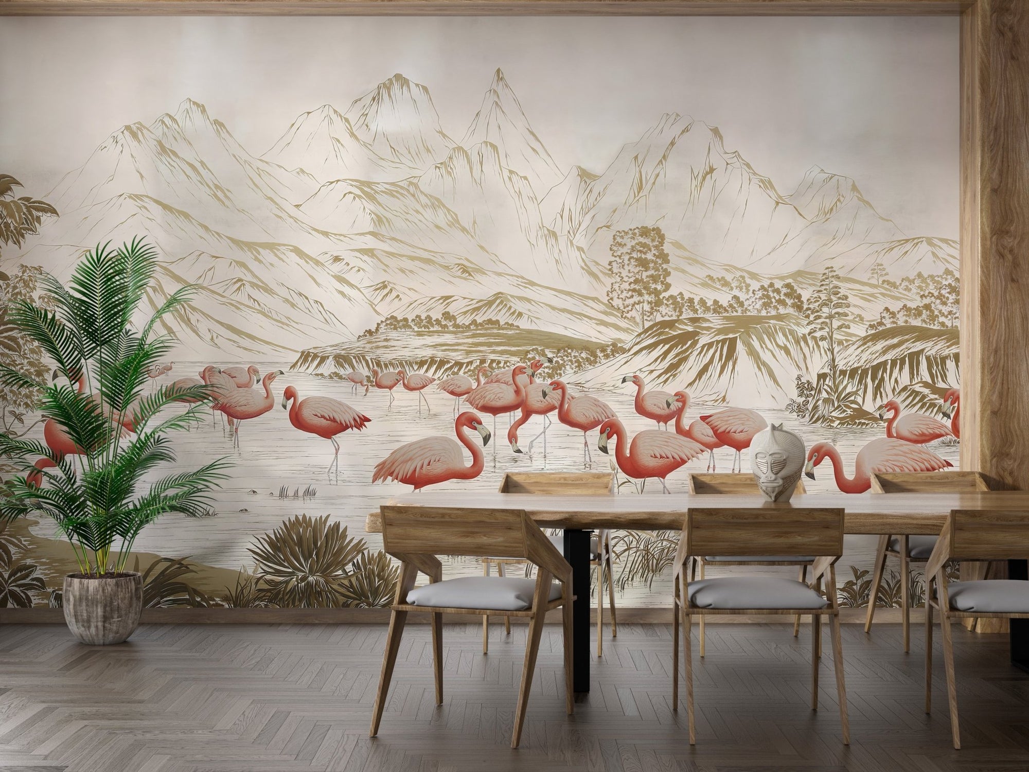 Elegant flamingo wallpaper for serene pastel decor C46