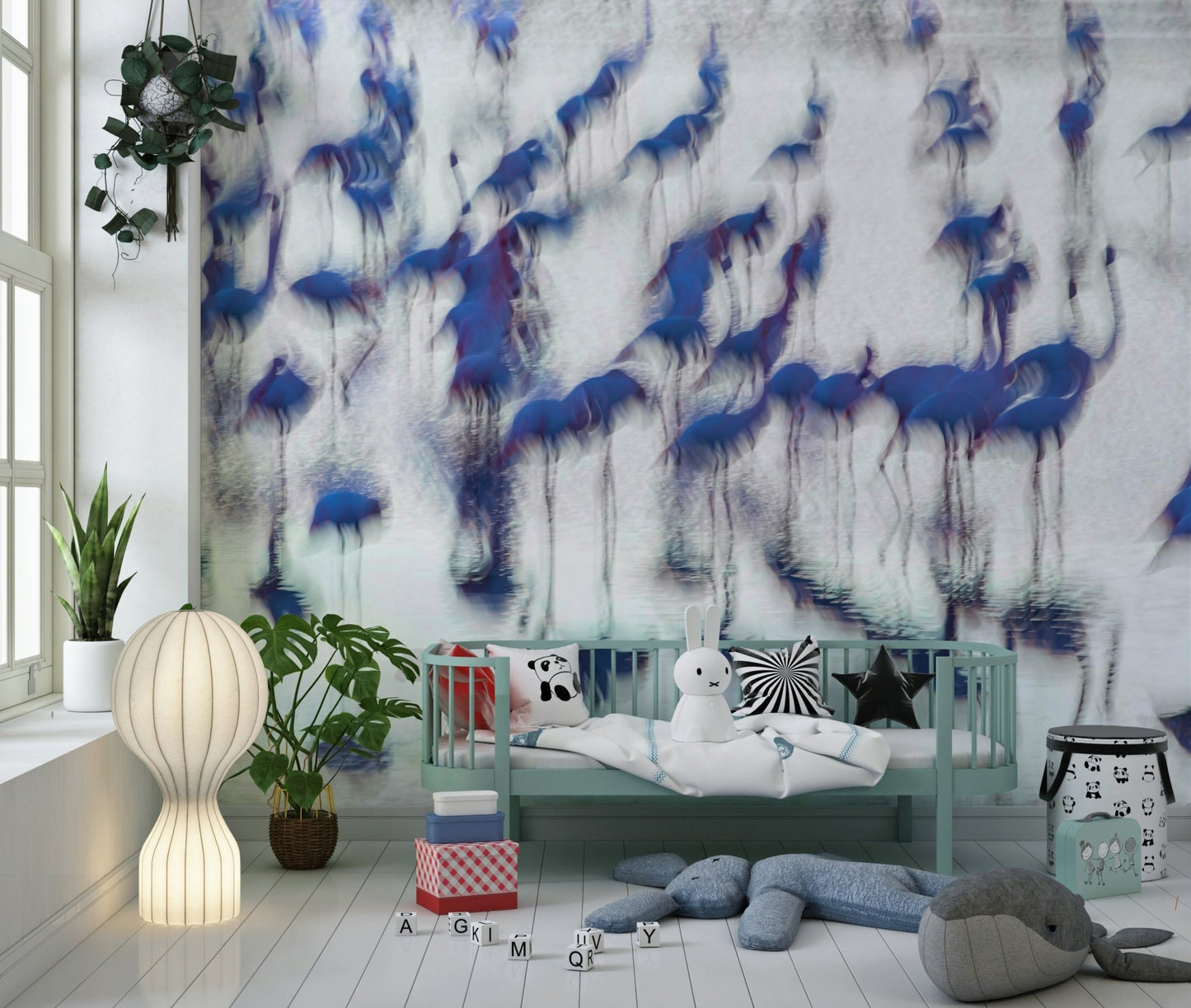 A peaceful exotic bird mural on decorative wallpaper., GD5859
