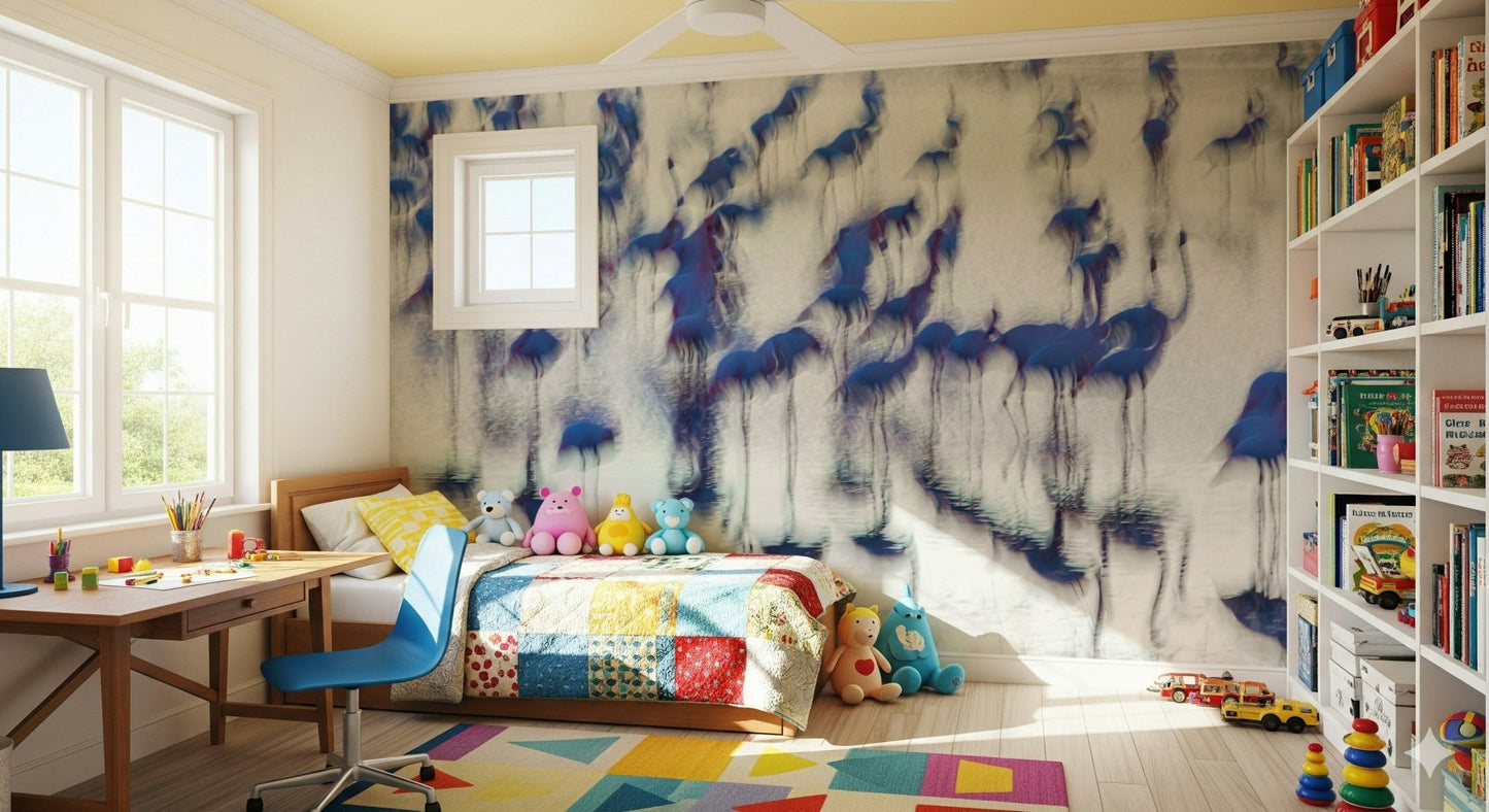 A beautiful modern art wall mural of a pink bird., GD5859