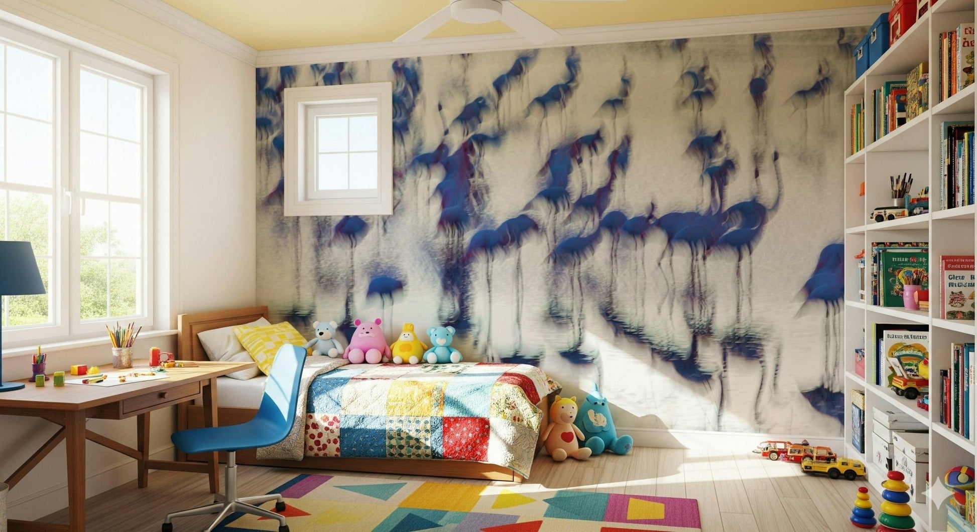 A beautiful modern art wall mural of a pink bird., GD5859