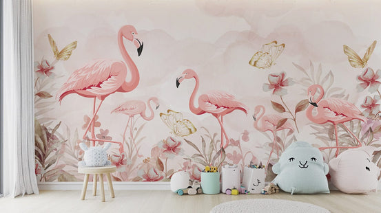 Graceful flamingo serenade wallpaper mural for tropical vibes., B842