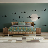 A wall mural of a serene flamingo scene at sunset. GD3480

