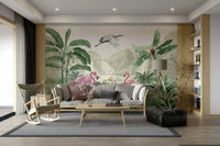 The colors are a blend of soft pinks, rich greens, and muted browns.
