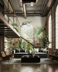 The mural is created for an entire wall, providing an immersive feel.
