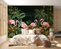 Flamingos in Dark forest wallpaper mural - Giffywalls A599