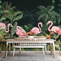 Flamingos in Dark forest wallpaper mural - Giffywalls A599