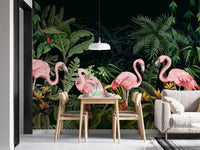 Flamingos in Dark forest wallpaper mural - Giffywalls A599
