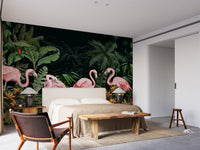 Peel & Stick Flamingos in Dark Forest Mural A599