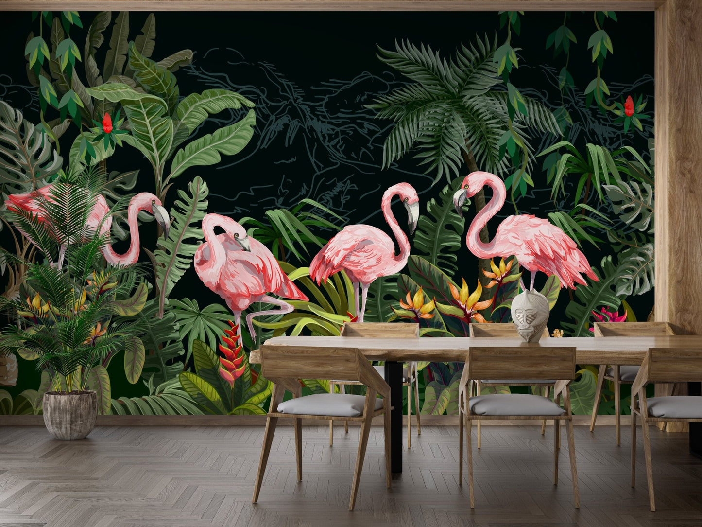 Flamingo Wallpaper with Dark Forest Backdrop A599