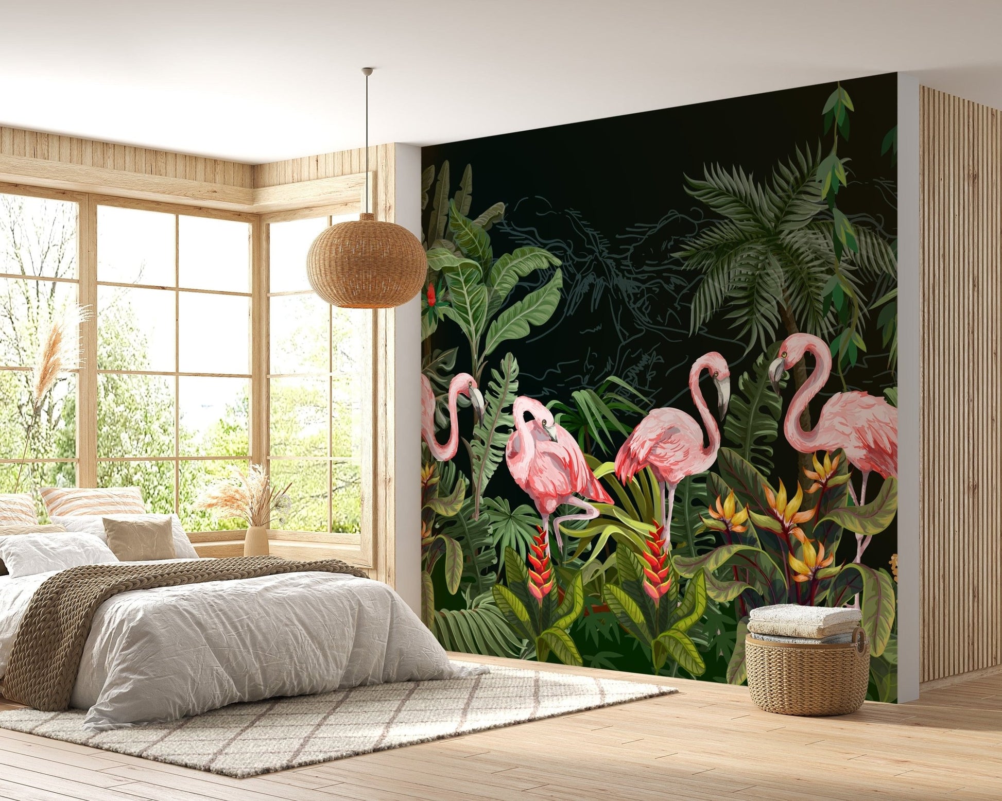 Flamingos in Dark forest wallpaper mural - Giffywalls A599