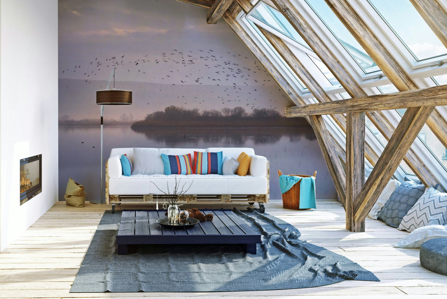 Silhouettes of birds flying
